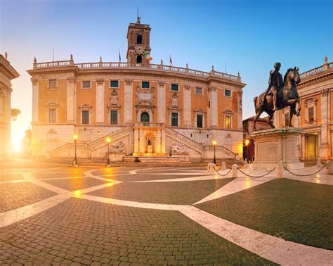 Panoramic Image Of Piazza Del Campidoglio On Capitoline Hill On Stock