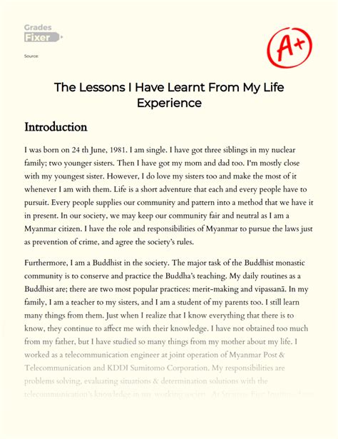 The Lessons I Have Learnt From My Life Experience Essay Example