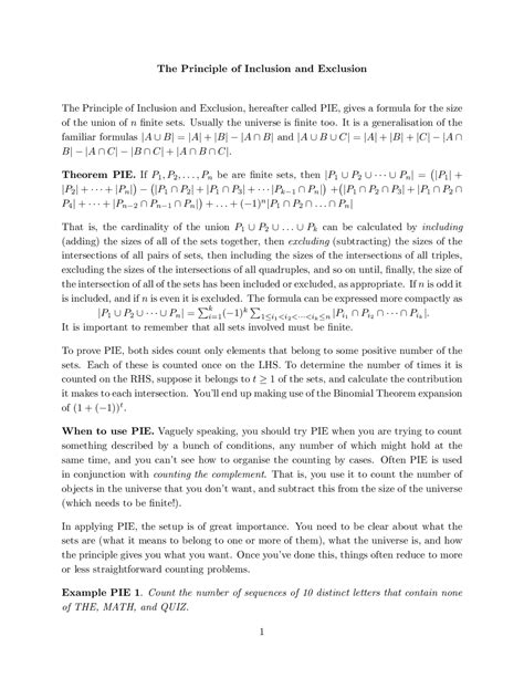 The Principle of Inclusion and Exclusion | Lecture notes Calculus | Docsity