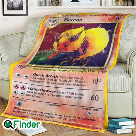 Flareon Pokemon Trading Card Fleece Blanket Q Finder Trending Design