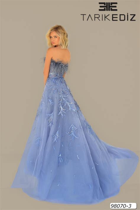 Tarik Ediz 98070 Otto Feather Neckline Strapless Dress