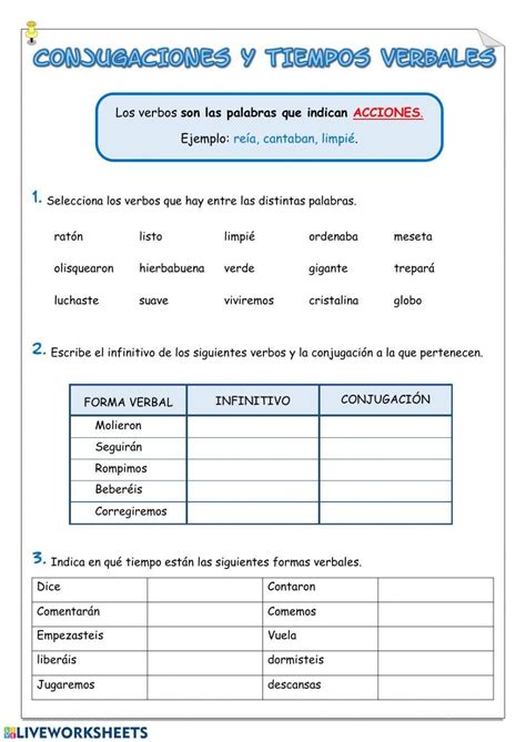 Tipos De Verbos Para Cuarto De Primaria Fichas Para Imprimir