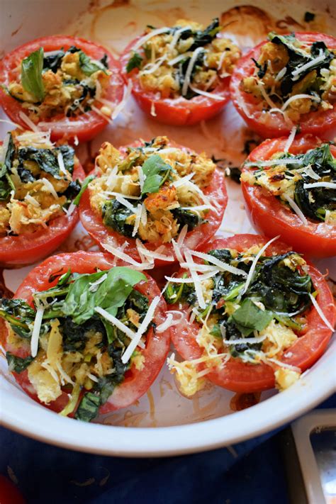 Spinach And Herb Stuffed Tomatoes Julia S Cuisine