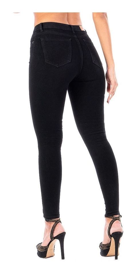 Pantalón Jeans Mujer Negro Mezclilla Stretch Cierre Botones Mercado Libre