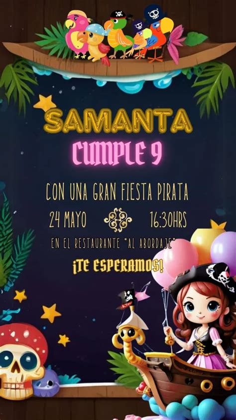 Invitación cumpleaños infantil Piratas 4 Fantasías de Arcoíris