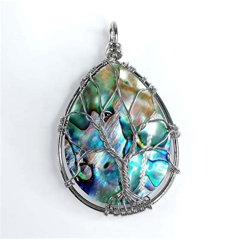 Natural Mother Of Pearl Abalone Shell Pendants Handmade Wire Wrapped