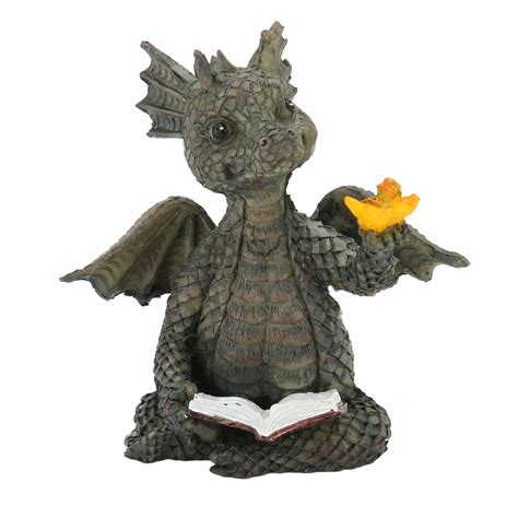 Baby Dragon Reading Book Statue Waterproof Lovely Durable Resin Dragon