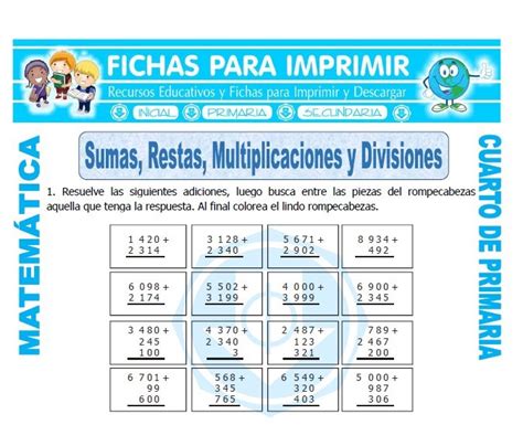 Ejercicios De Sumas Y Restas Para 4to Grado