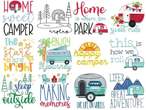 Happy Camper Machine Embroidery Designs Multiple Sizes Included