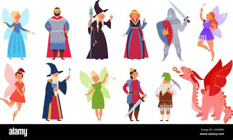 Fairy tale clipart. Medieval magician characters, cartoon fairy girl ...