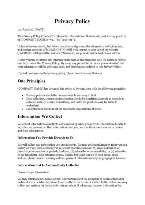 Privacy Policy Template Free Download Easy Legal Docs