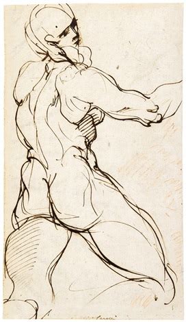 STUDY OF A STANDING BEARDED MALE NUDE SEEN FROM BEHIND HIS RIGHT ARM