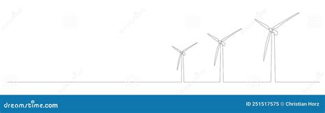 Single Line Drawing Of Wind Turbines Stock Vector Illustration Of