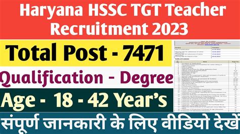 HSSC TGT Teacher New Vacancy 2023 L Haryana TGT Teacher New Recruitment