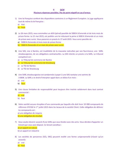 Examen type pratique questions et réponses I QCM Plusieurs