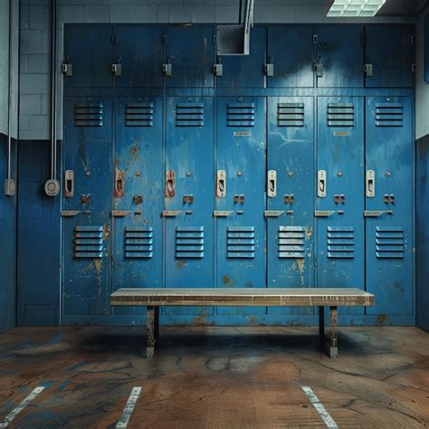 sports background   locker room  blue metal cage style lockers