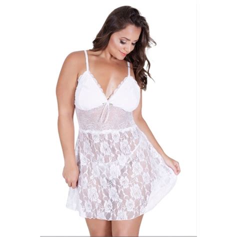 Camisola Sex Sensual Luxo Plus Size Calcinha Renda Conjunto