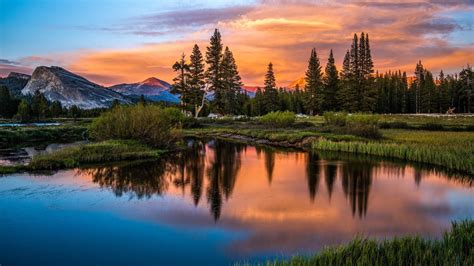 Sfondi Alberi Paesaggio Montagne Tramonto Lago Riflessione Alba