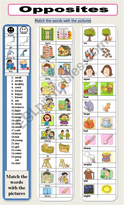 Opposites Esl Worksheet By Jhansi