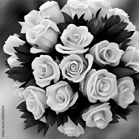 bouquet of white roses-black and white rose flower boquet Stock Illustration | Adobe Stock