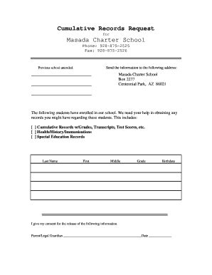 Fillable Online Masadaschool Cumulative Records Request