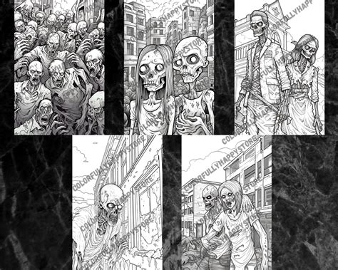 Zombie Apocalypse Coloring Pages Adult Coloring Grayscale Coloring Book Living Dead Fantasy