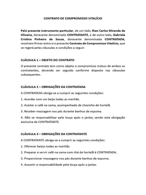 O'que É Contrato Vitalicio - Contrato de Compromisso Vitalício | PDF