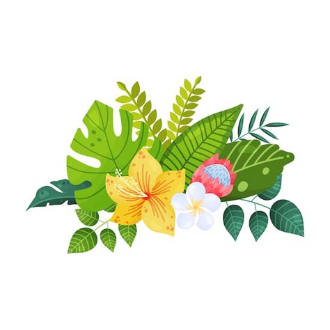 Premium Vector Bouquets Of Tropical Flowers And Leaves On An Isolated