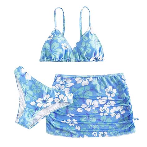 GYRATEDREAM Girl S 3 Piece Floral Print High Cut Halter Triangle Bikini