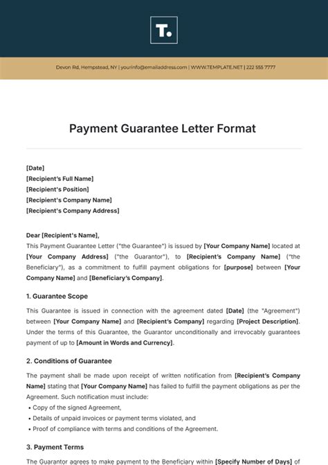 Free Payment Guarantee Letter Format Template Edit Online And Download