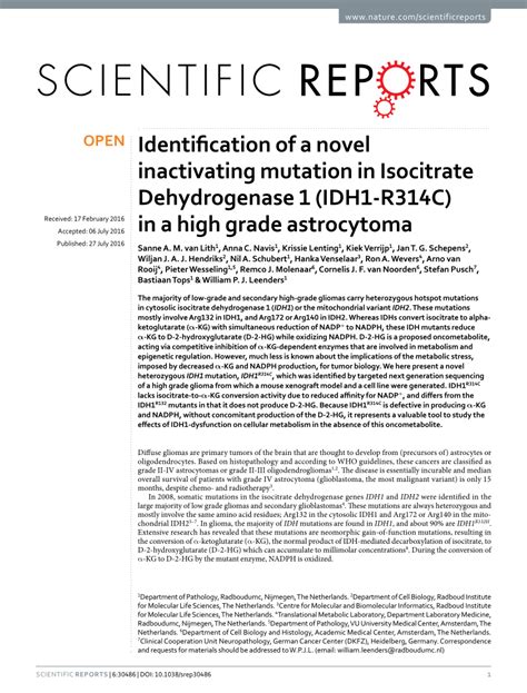 (PDF) Identification of a novel inactivating mutation in Isocitrate ...