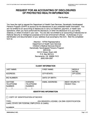 Fillable Online Dhcs Ca Request For An Accounting Of Disclosures Of