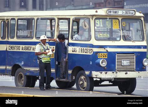 Policeman And Bus Lima Peru Stock Photo Alamy