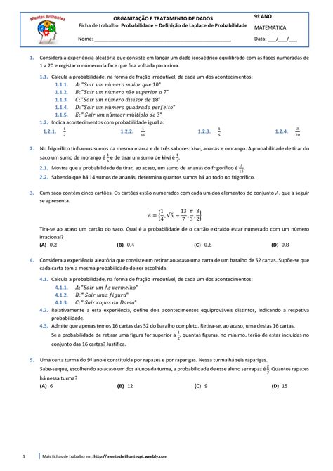 Otd 5 Probabilidade Definição De Laplace De Probabilidade 1 Mais