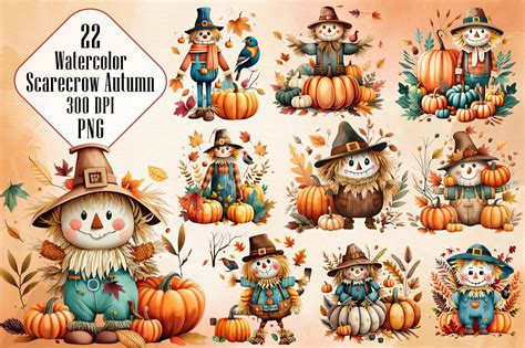 Watercolor Scarecrow Autumn Clipart PNG Graphic by LiustoreCraft ...