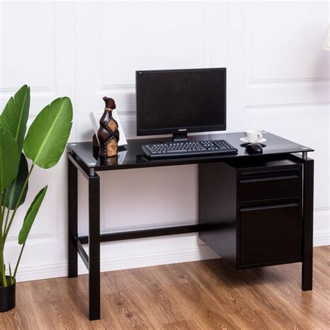 Glass Top Metal Frame Computer Desk W Drawers By Choice Products