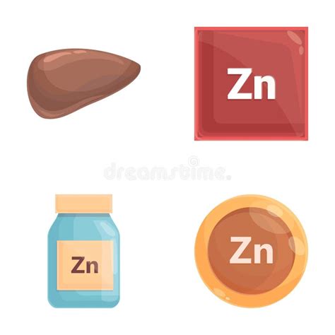 Zinc Icons Set Cartoon Vector Food Product With High Content Of Zinc