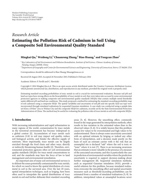 Pdf Estimating The Pollution Risk Of Cadmium In Soil Using A