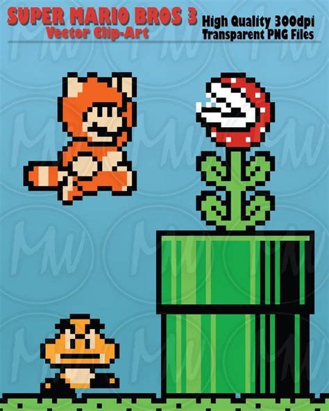 Super Mario Bros 3, Clipart, Mario, Pixels, 8-bit, Vector, Classic, Game, Art, Digital, Stamp ...