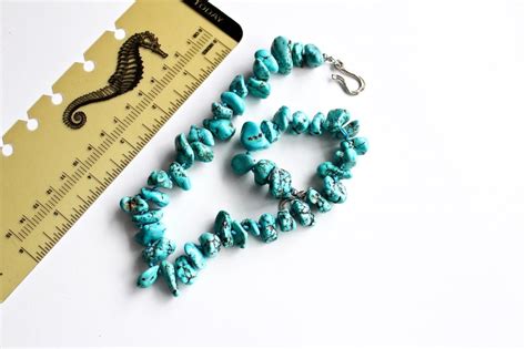 Upcycled Turquoise Nuggets Hand Knotted Necklace Etsy