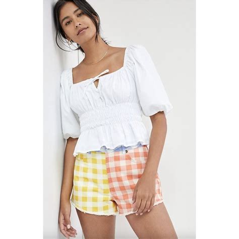 Anthropologie Farm Rio Gingham Denim Shorts Size Xl Gem