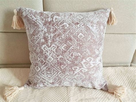 Chenille Pillow Cover With Tassels, Nordic Pillow Case, Ivory Tassel Pillow Case, Tassel Throw ...