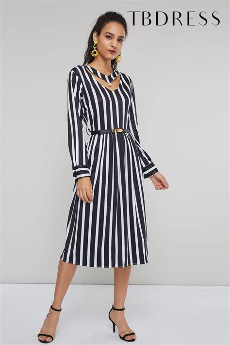 Hollow Stripe Womens Long Sleeve Dress Women Long Sleeve Dress Long