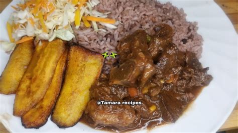 Jamaican Sunday Dinner Gungo Rice And Peas And Stew Beef Recipe