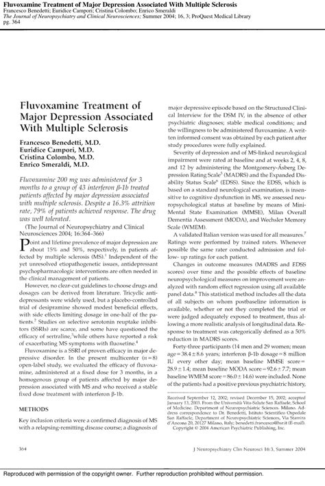 (PDF) Fluvoxamine Treatment of Major Depression Associated With ...