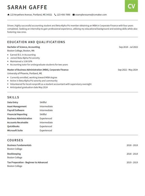 Accounting Intern Resume Sample Template Writing Guide For 2025