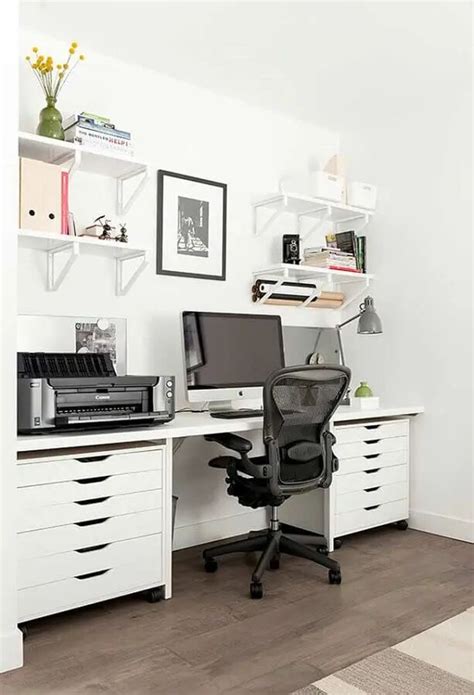 A Desk With A Computer Printer And Other Office Supplies On It In A