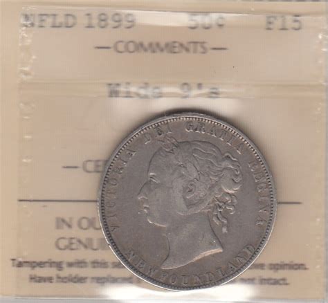 1899 Newfoundland Fifty Cent Silver Coin Iccs F15 Xbo242 Wide 9s