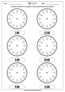 Zegar Karty Pracy Do Druku Nauka Zegara Dla Dzieci W Pdf