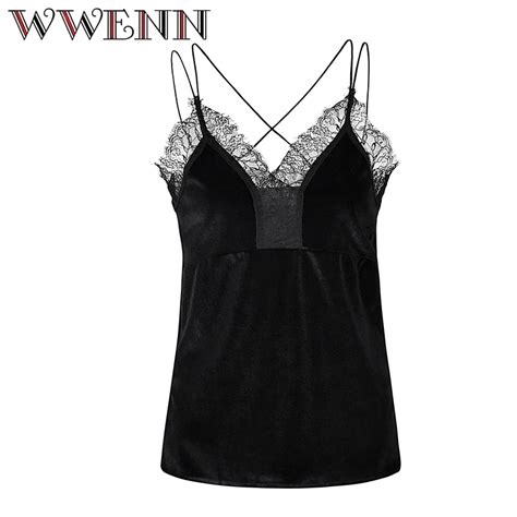 Buy Black Sling Crop Top Summer Sexy Lace Strappy Velvet Cami Camisole Women